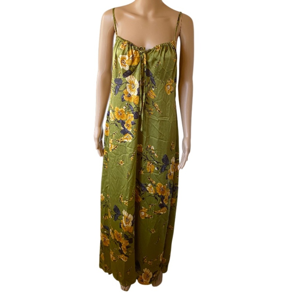 Satin Floral Bohemian Prairie Maxi Dress Size XL